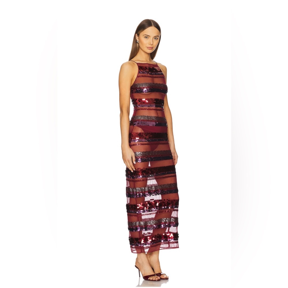 Oseree Rouge and Silver Sequin Halter Midi Dress- worn once!